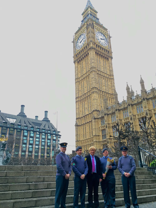 outside The Elizabeth Tower (‘Big Ben’) in Parliament with air cadets
