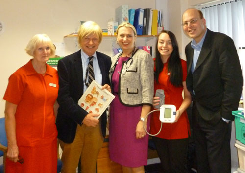 Mrs Norma Richardson (Receptionist), Michael Fabricant, Dr Helen Stokes-Lampard (GP), Miss Chloe Nash (Receptionist), and Dr Gulshan Kaul (GP)