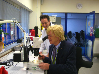 looking at water samples from Croxden Brook