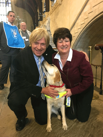 Carol Trigg, her dog Flora, and Michael